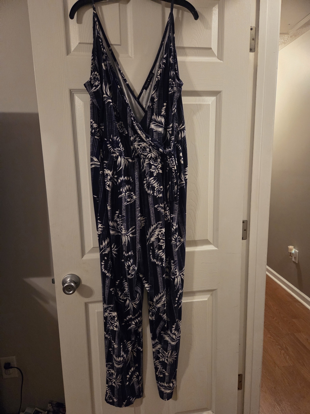 Derek Heart Plus  Navy & White Floral Wrap Jumpsuit